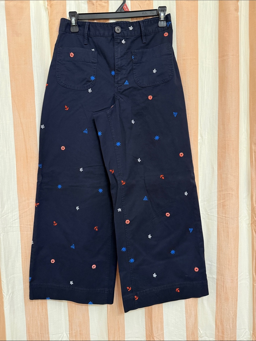 Women’s  Navy Embroidered Wide-Leg Casual Pants
